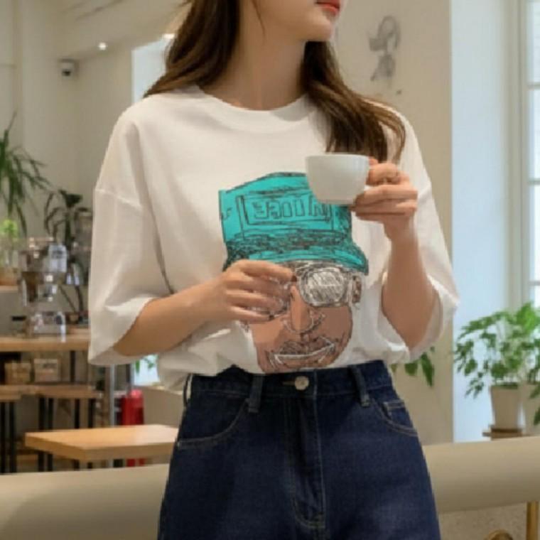 베이직 프린트 반팔 티셔츠 남녀공용 반팔티 여름 박스티 데일리