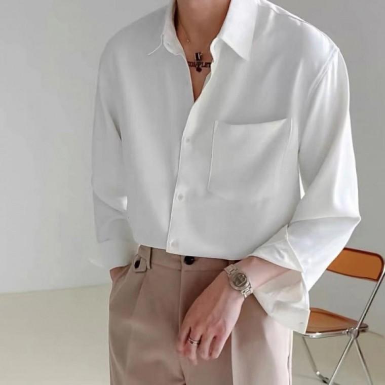남성 통기성 여름 간절기 까끔 포켓 베이직 긴팔 셔츠