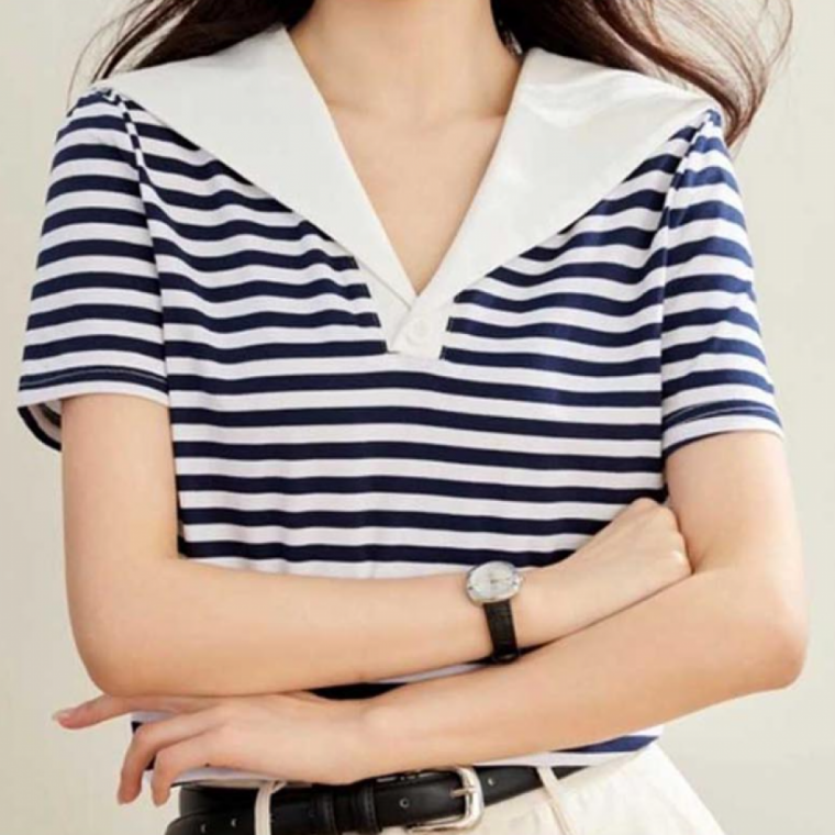 가로줄 여름티 단정하면서도 캐주얼한 빅카라 반팔티