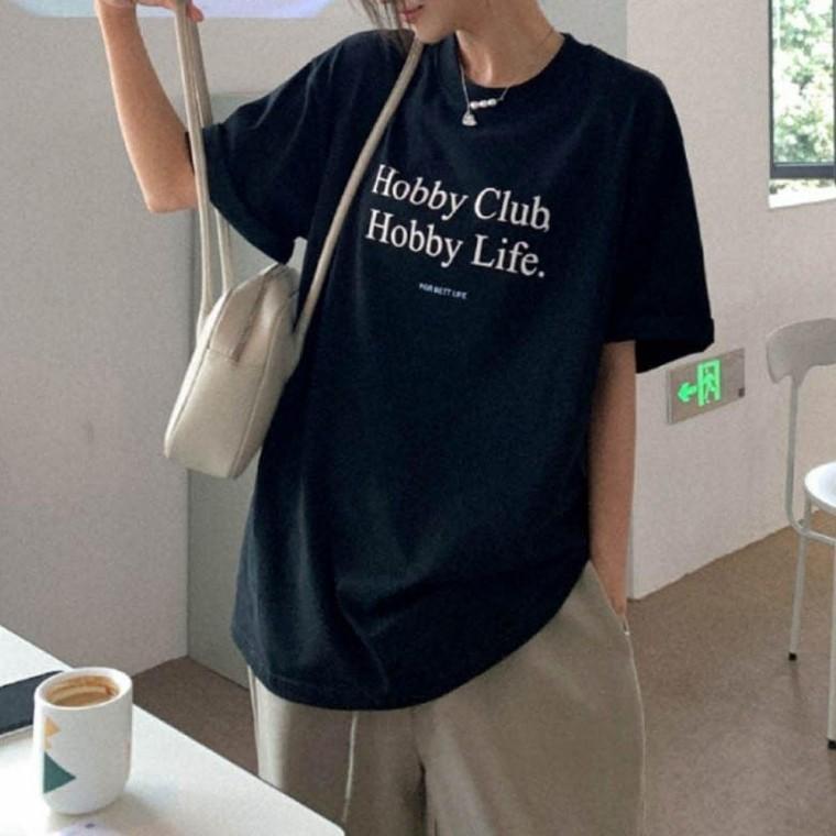 2컬러 오버핏 데일리 여름 레터링 호비 반팔티셔츠