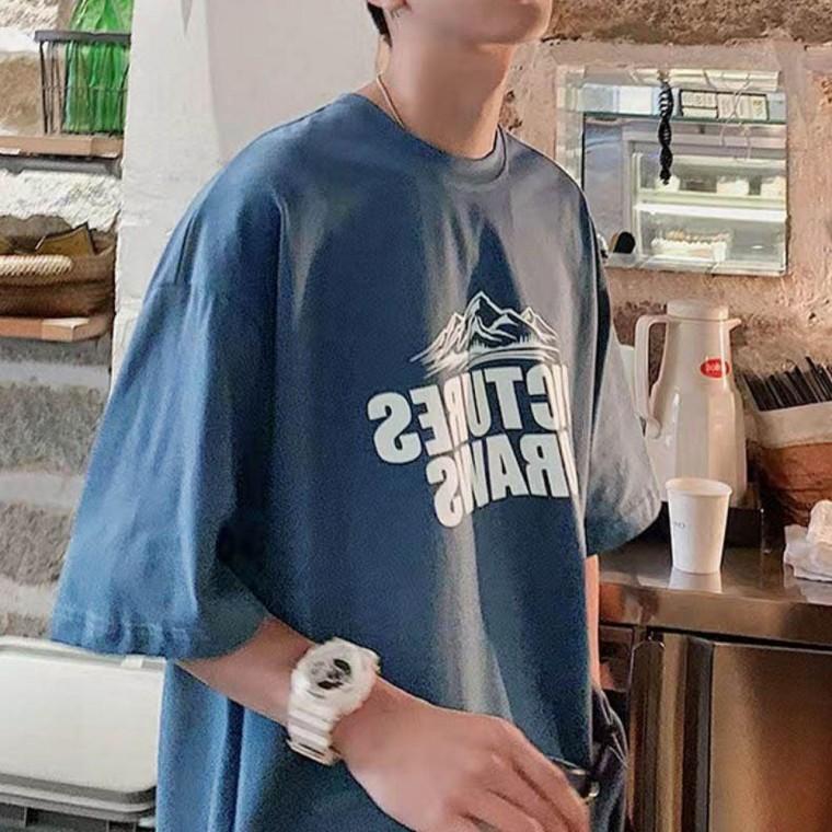 남성 4컬러 캐주얼 여름 마운틴 레터링 반팔티셔츠
