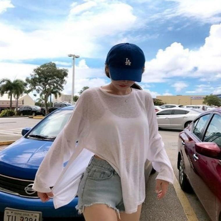사이드 트임 시스루 티셔츠 비치웨어 여름 긴팔티