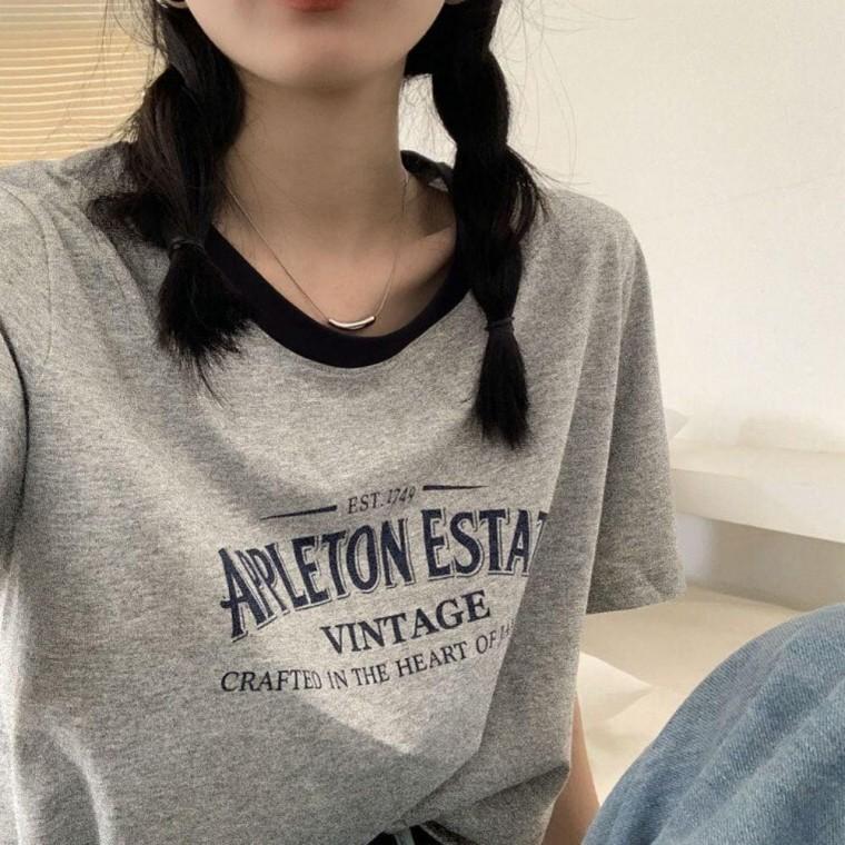 3컬러 배색 영문 숏기장 반팔티셔츠 여름 배색티셔츠