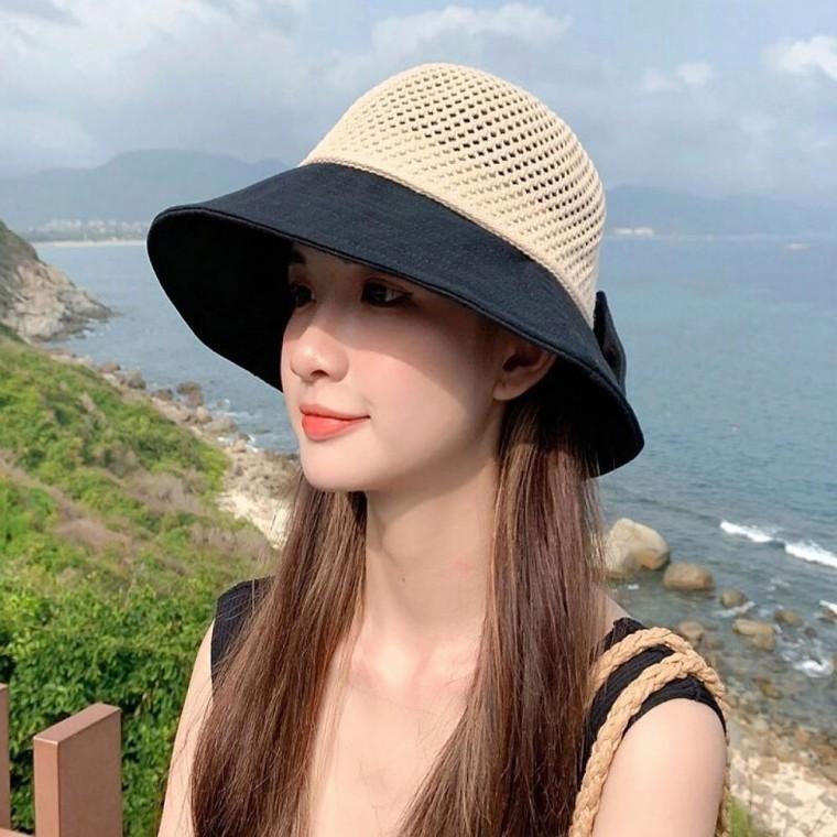 메쉬 4컬러 햇 비치 모자 버킷햇 여름 빅리본 밀짚