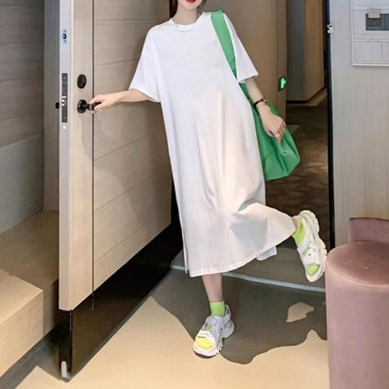 루즈핏 옆트임 체형커버 여름 반팔원피스 5색 데일리