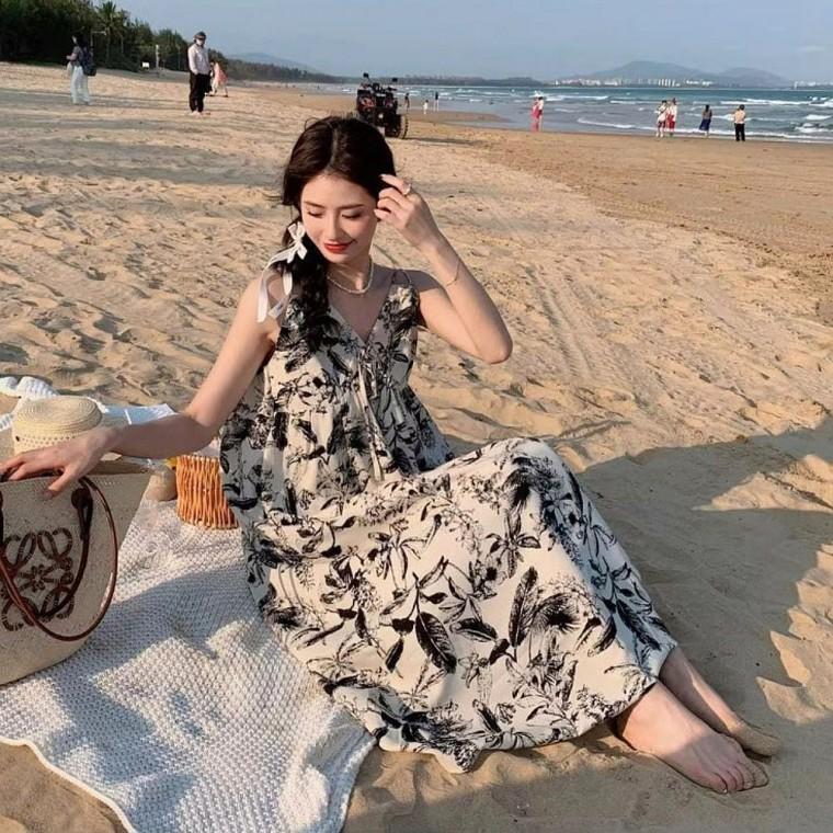 원피스 브이넥 여름 롱 프린팅 바캉스 플라워 휴양지