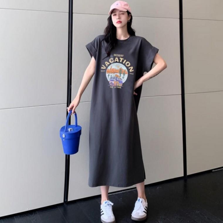 꾸안꾸 프린팅 롱원피스 봄 여름 휴양지룩3컬러