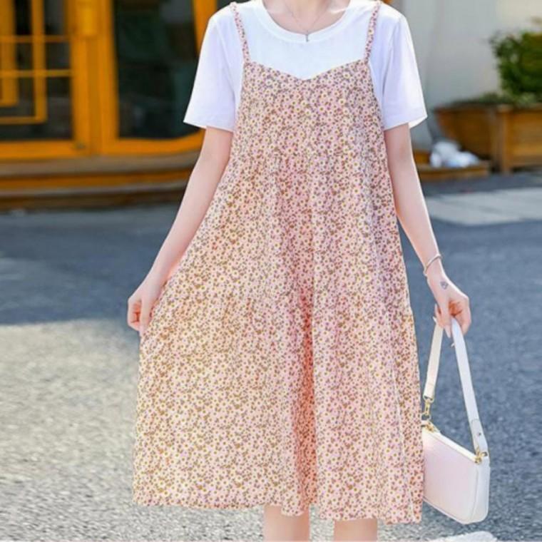 뷔스티에 레이어드 A라인 꽃무늬 봄 여름 썸머원피스 휴양지룩