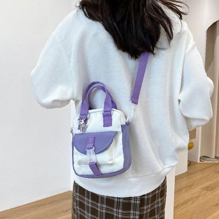 10대 여성 작은 메신저백 손가방 퍼플 색상 패션 보조 가방