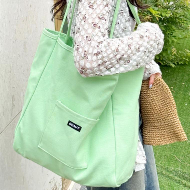 데일리 여성 백 연그린 캔버스 숄더 쇼퍼 가방 에코