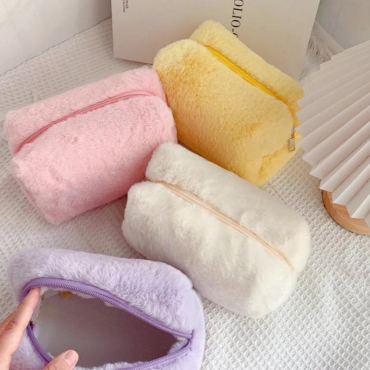 퍼 파우치 화장품 메이크업 휴대용 사각 솜사탕