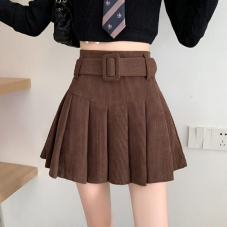 스커트 미니 벨트 코듀로이 러블리 데일리 베이직