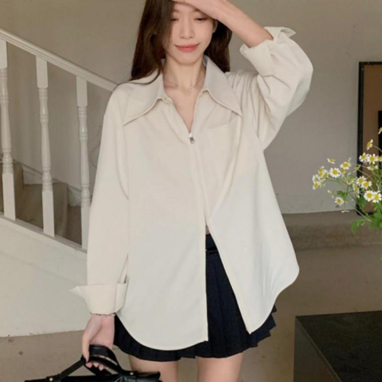 카라 집업 루즈핏 여성 무지 심플 베이직 데일리