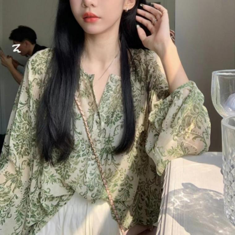 블라우스 여성 긴팔 시스루 루즈핏 편한 플라워
