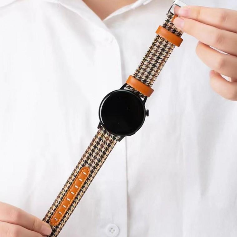 갤럭시 워치7 캔버스 가죽 밴드 스트랩 체크무늬 시계줄 40mm 44