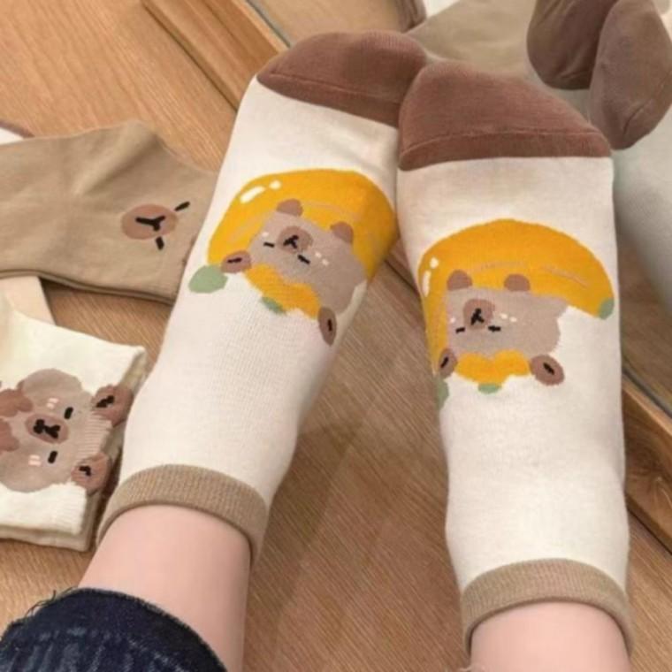 학생 귀여운 카피바라 교복 예쁜 여성 양말 5개 세트
