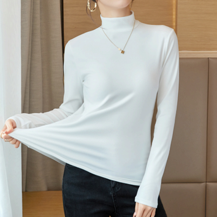 겨울 여성 소프트웜 하프넥 반목 긴팔 티셔츠