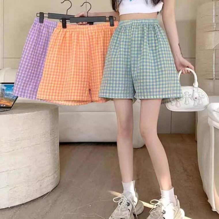 편한 체크 반바지 3부 홈웨어 팬츠 여성 데일리 잠옷용 바지