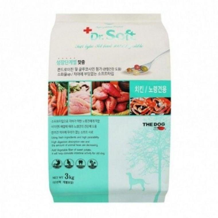 시니어용 1개 3kg 애견사료 소프트치킨 강아지사료