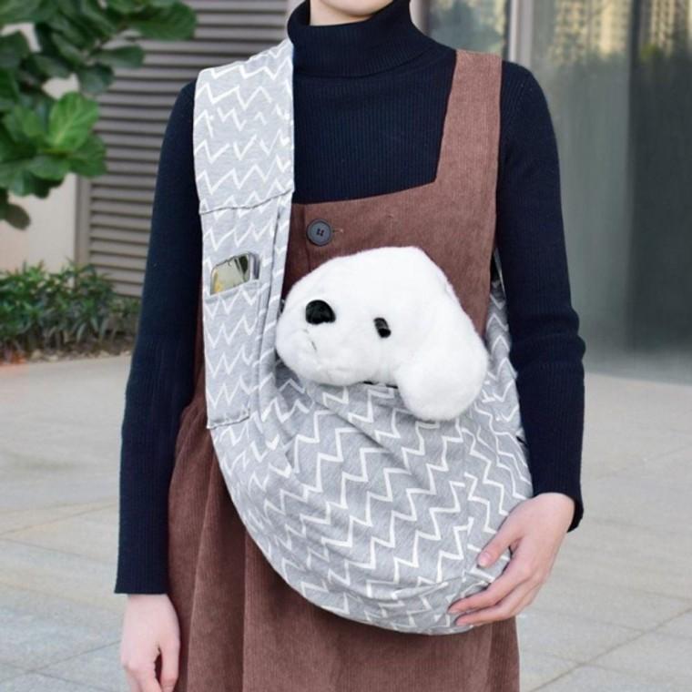 가방 이동 외출 크로스 그레이 1P 강아지 패턴 슬링백