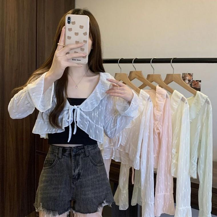 예쁜 레이스 망사 플라워 패턴 숏 여리여리 가디건