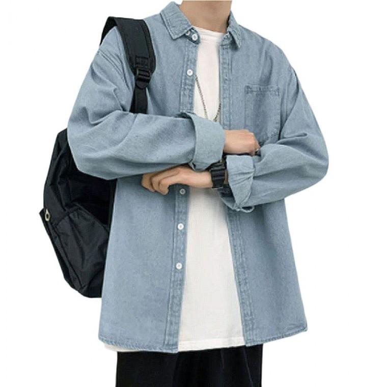 남녀공용 청남방 긴팔 셔츠 데일리룩