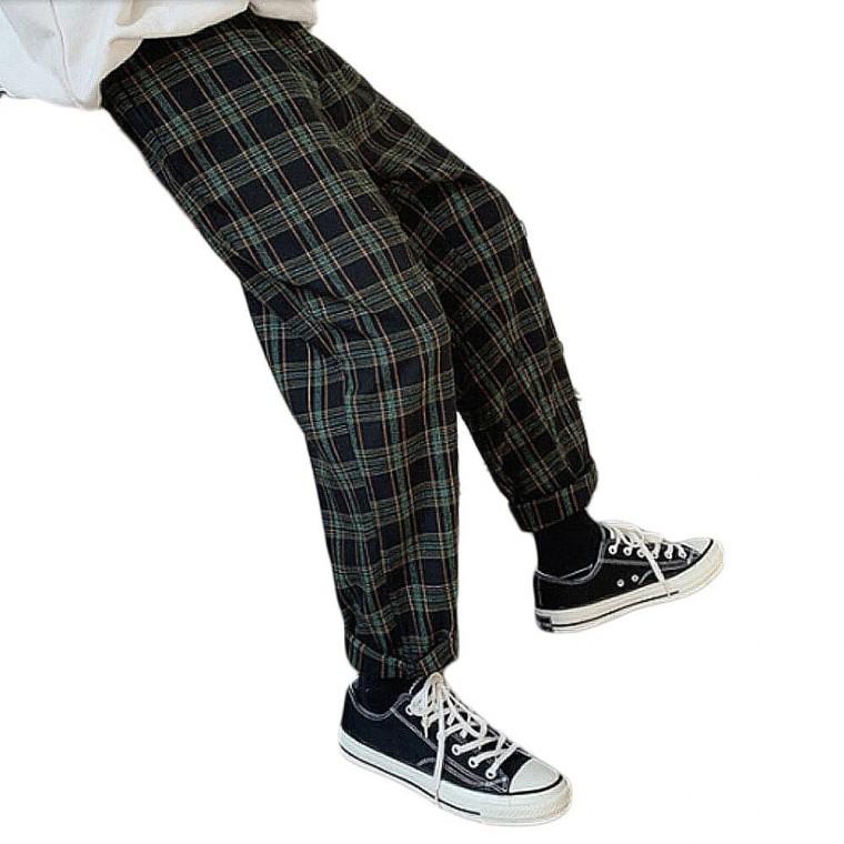 남성 체크 팬츠 일자 캐주얼 데일리 바지