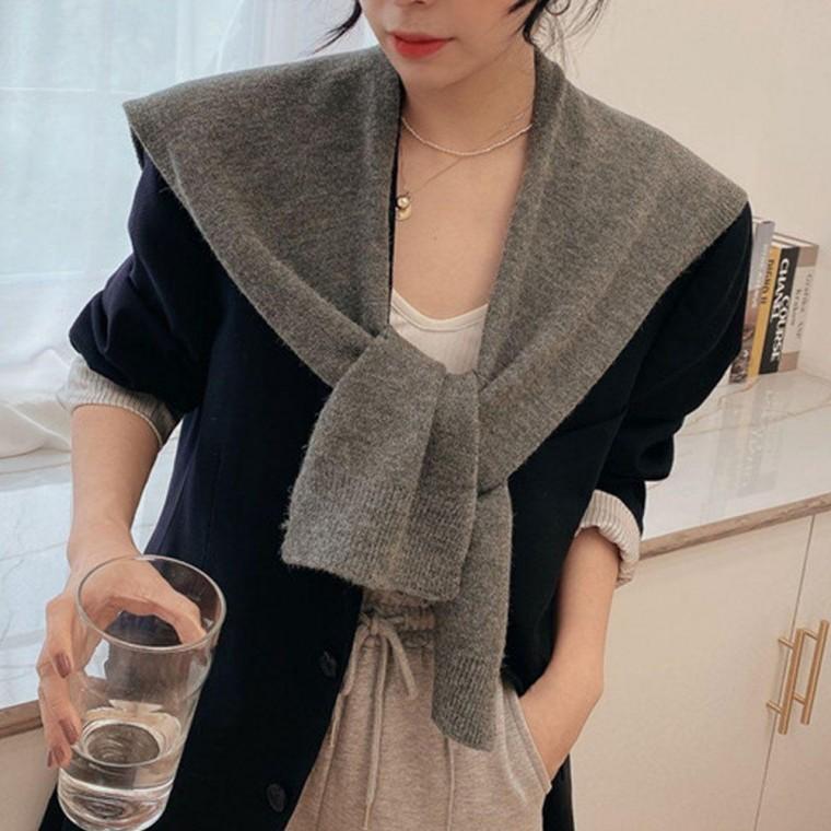여성 무지 니트 어깨숄 레이어드 가디건 데일리
