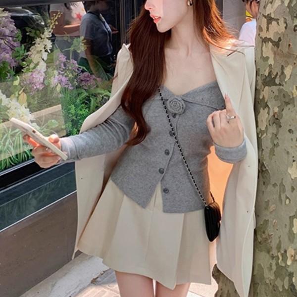 플라워 코사지 오프숄더 투웨이 가디건 DHH-L11