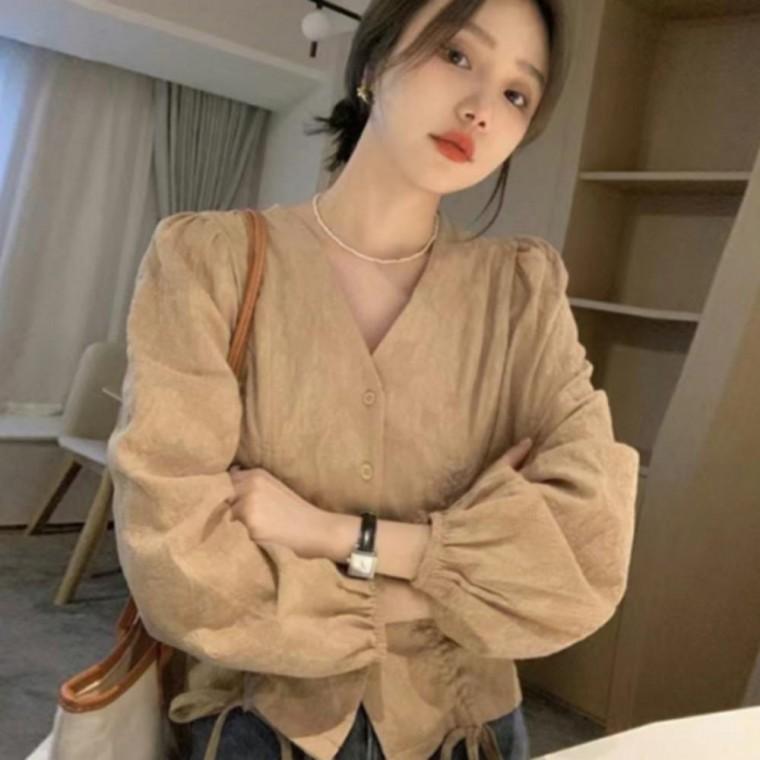 여성 셔링 스트랩 데일리 블라우스 슬림핏 셔츠 2컬러