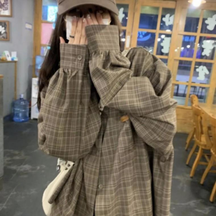 여성 데일리 빈티지 루즈핏 간절기 남방 체크 셔츠