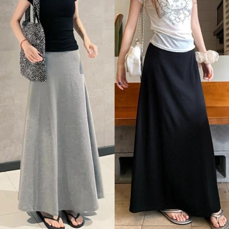 여성 데일리 A라인 슬림핏 치마 허리 밴딩 롱 스커트