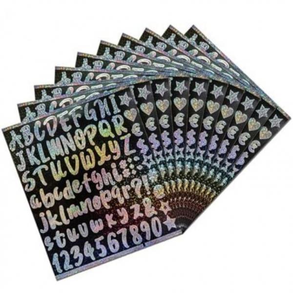 레이저 반짝이 알파벳 숫자 스티커 810pcs 10매 S1425