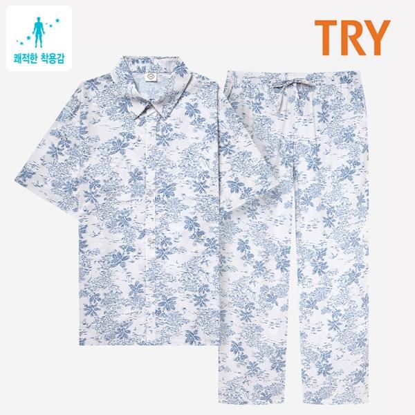 TRY 남성 아사나염 반팔 잠옷세트 남자 실내복 홈웨어