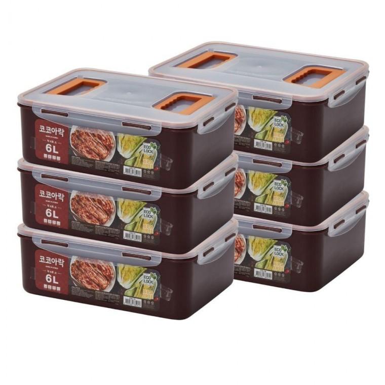 국산 김치통 손잡이 김치 보관용기 밀폐용기 6L 6개