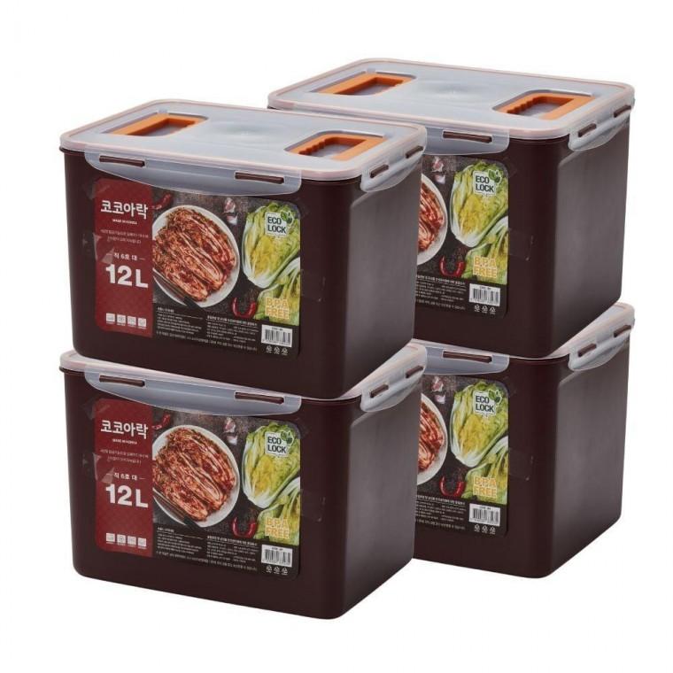 국산 김치통 손잡이 김치 보관용기 밀폐용기 12L 4개