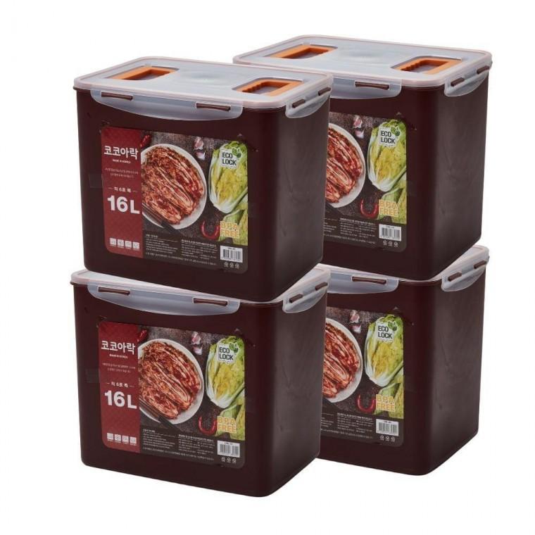 국산 김치통 손잡이 김치 보관용기 밀폐용기 16L 4개