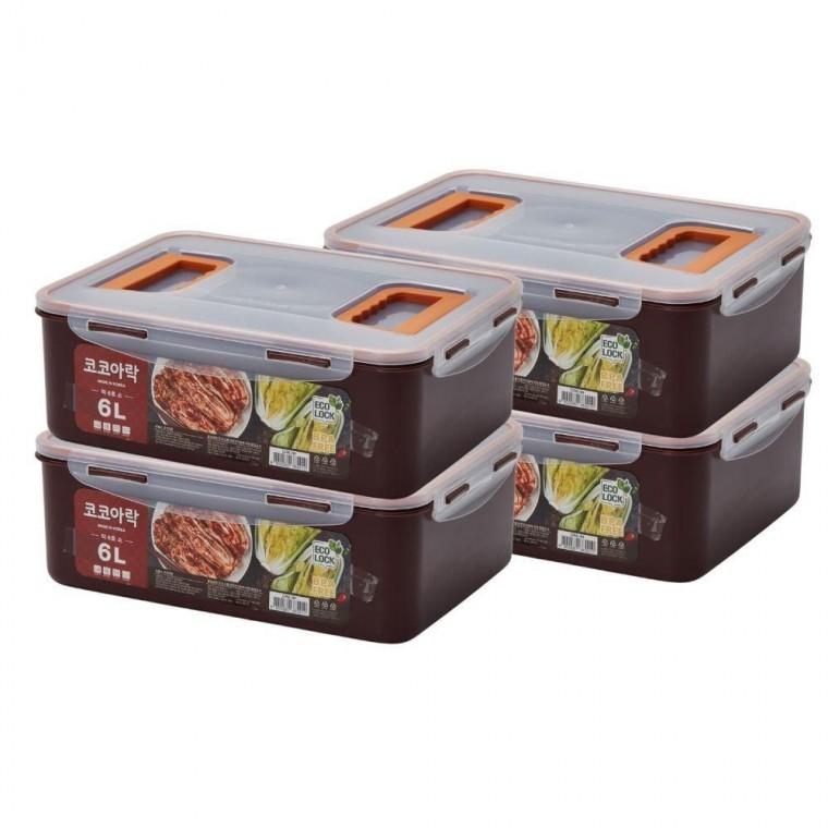 국산 김치통 손잡이 김치 보관용기 밀폐용기 6L 4개