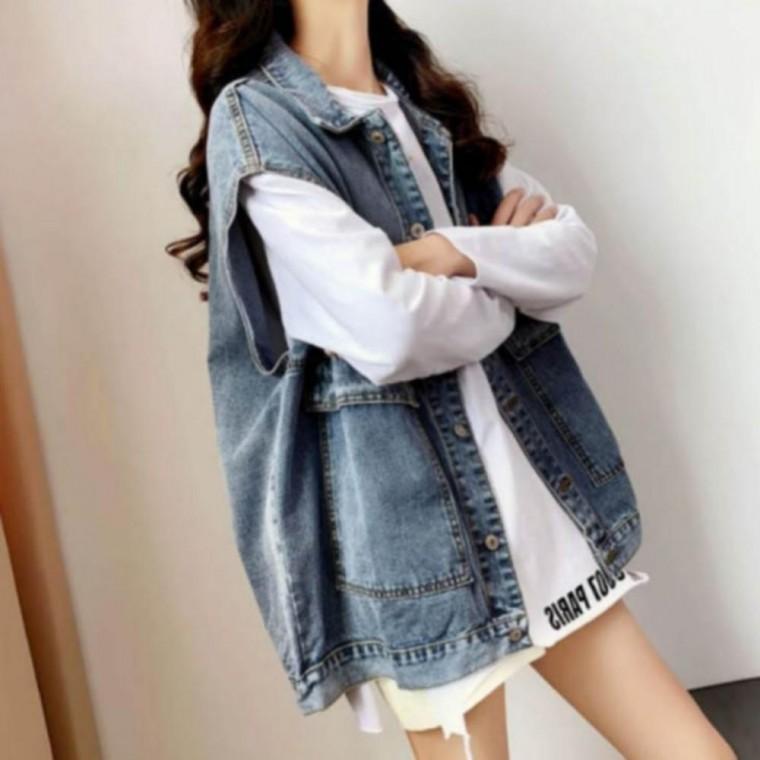 여성 워싱 데님 조끼 루즈핏 간절기 청베스트 오버핏 캐쥬얼 데일리