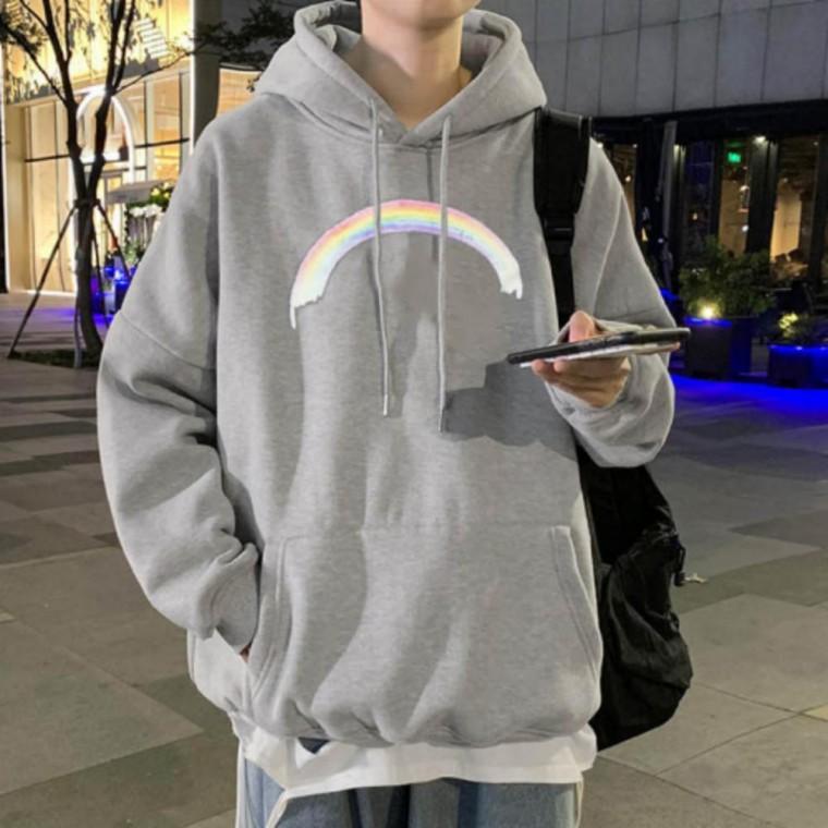 레인보우 후드 맨투맨 기모 후드티 도톰한 프린팅 기모 티셔츠