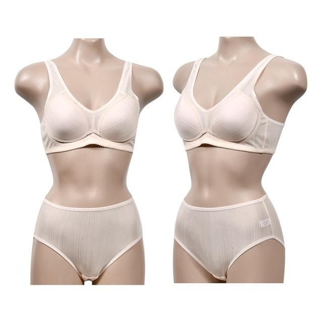 봉제라인 노와이어 풀컵 여성 브라팬티세트 - 베이지