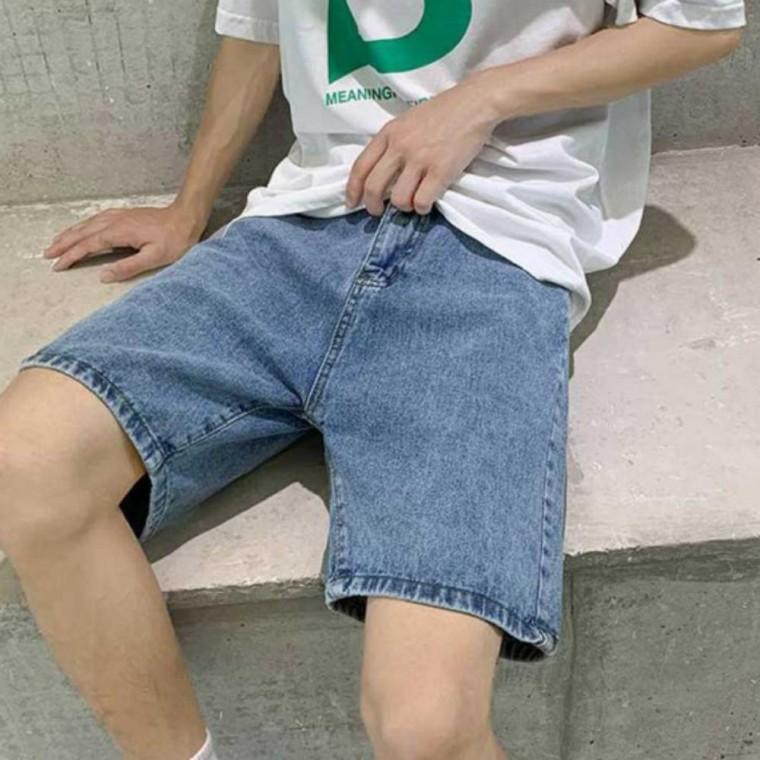남성용 데님 와이드핏 숏팬츠 밴딩 와이드 반바지