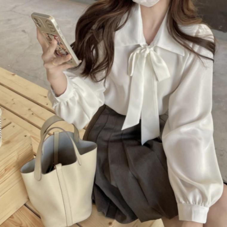 블라우스 카라 리본 모임룩 소프트 직장인륵 타이
