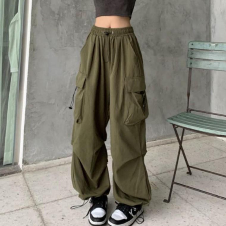 카고 팬츠 스트링 와이드 밴딩 바지