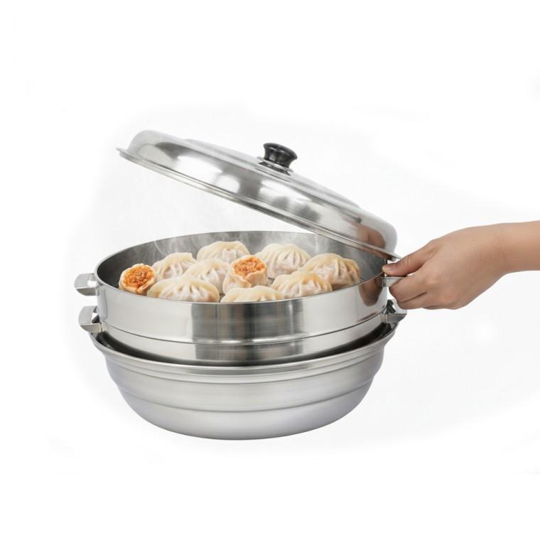 IH 인덕션용 스텐 찜기 만두찜솥 세트 찜냄비 채반2개+물솥+스텐뚜껑 영업용 대