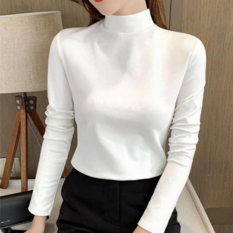여성 기모 반목폴라 슬림 목폴라티 하프넥 긴팔 티셔츠 데일리