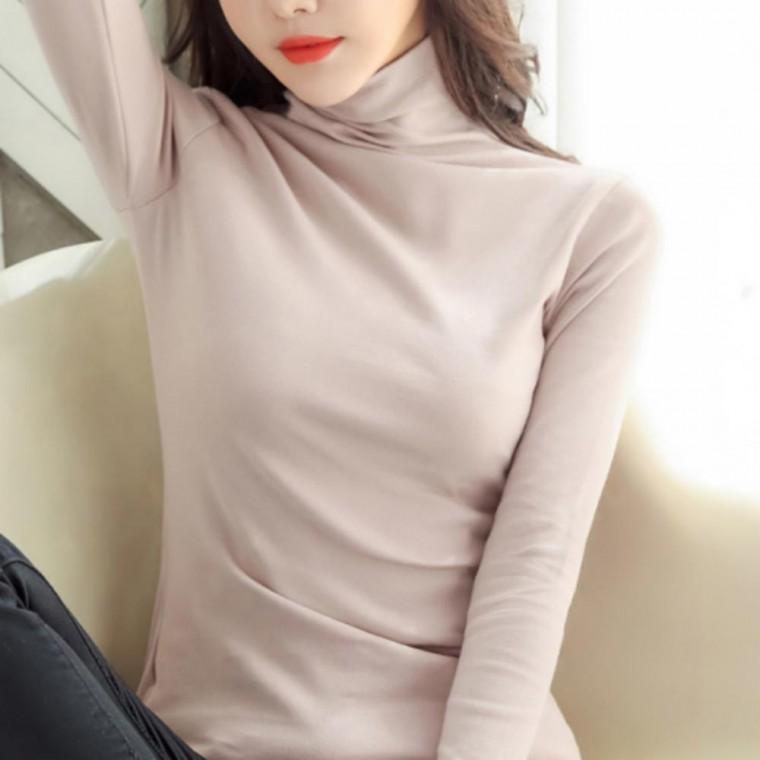 여성 기모 목폴라티 슬림 목폴라 무지 긴팔 티셔츠 데일리 폴라티