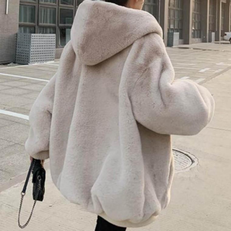 여성 오버핏 후드 점퍼 인조 밍크퍼 집업 점퍼 페이크퍼 겨울 방한