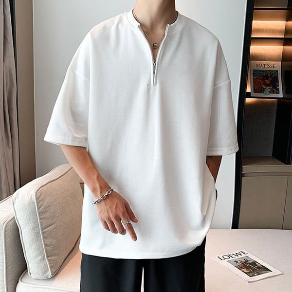앞지퍼 브이넥 차이나 카라티 남자 면티셔츠 머슬핏