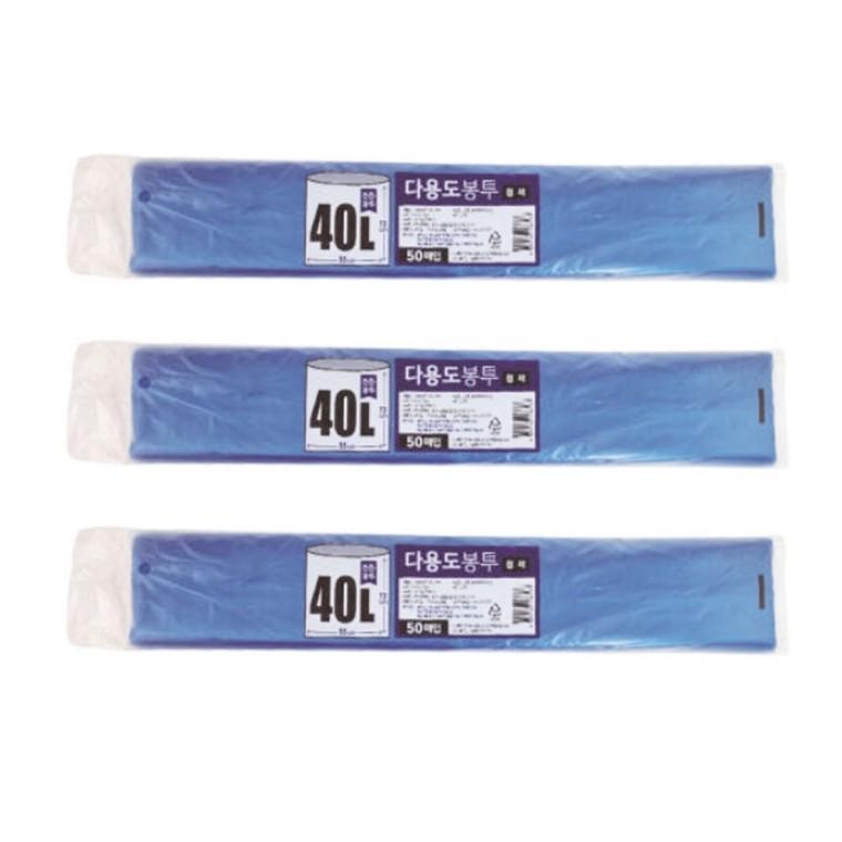 튼튼 다용도 봉투 분리수거 비닐봉투40L 50매 55x73cm 청색 3개